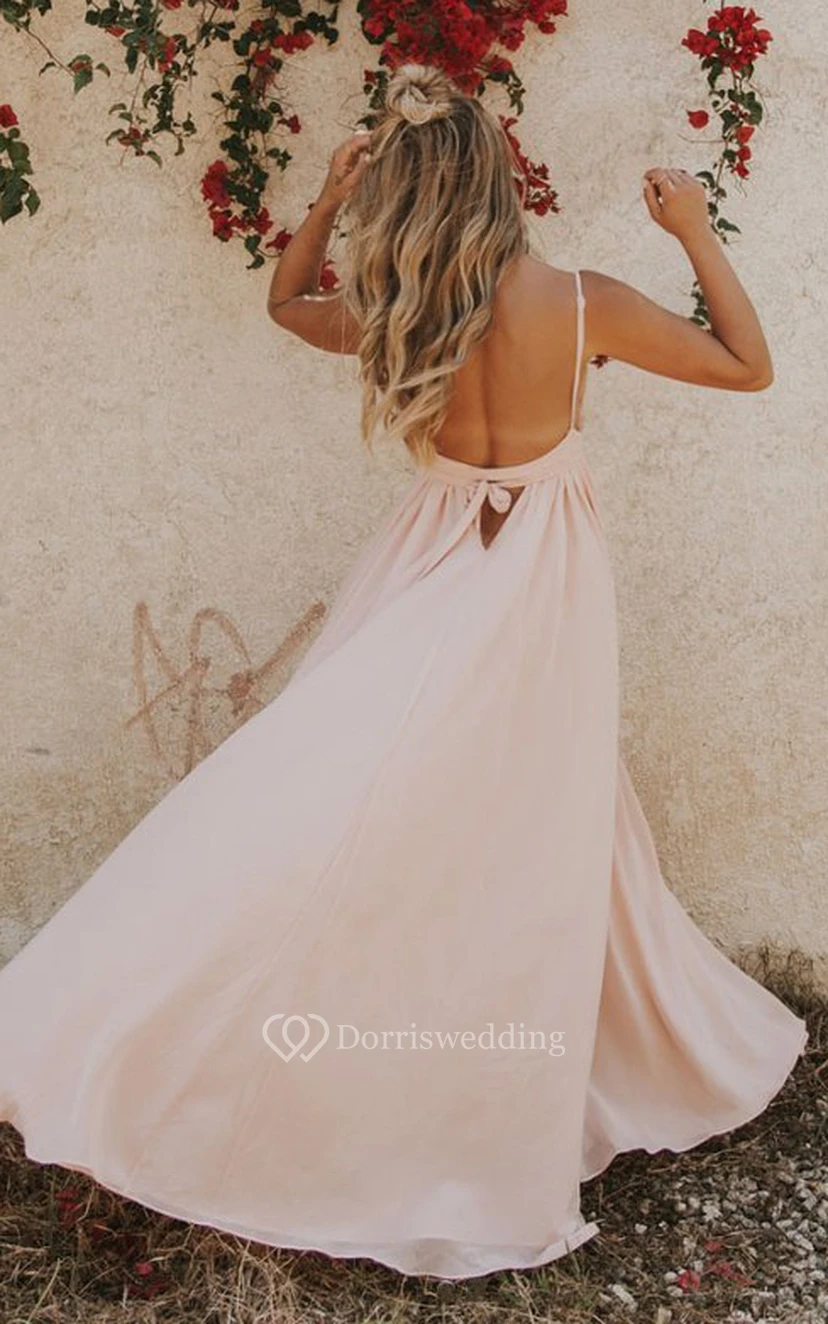 Chiffon Floor-length A Line Sleeveless Simple Cocktail Dress with Sash view 2