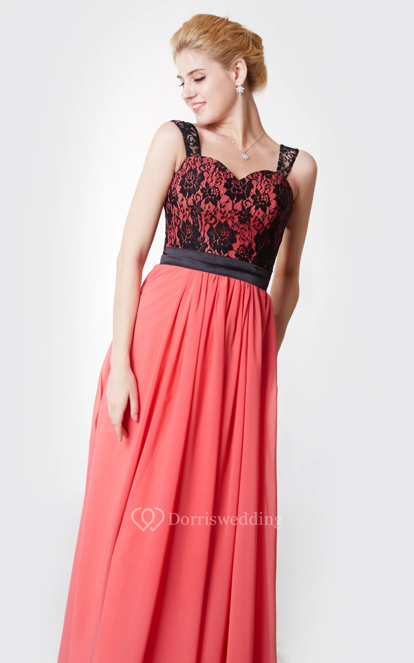 Sleeveless A-line Long Chiffon Dress With Lace Bodice view 2