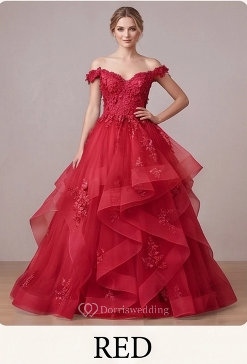 Robe de bal brodée bleu clair à épaules dénudées view 19