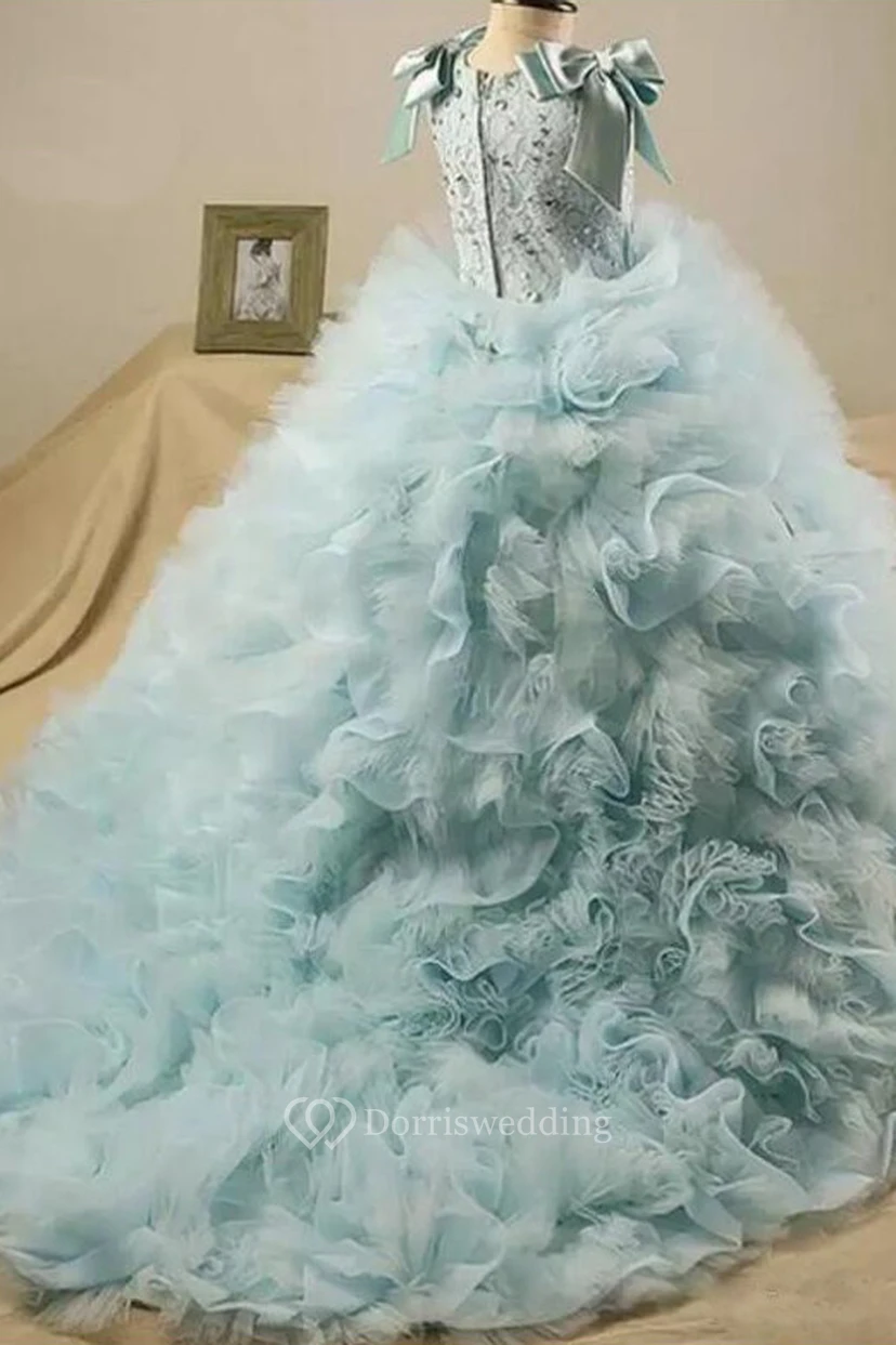 Ball Gown Scoop-Neck Sash Bow Beading Ruffled Flower Girl Dress view 2