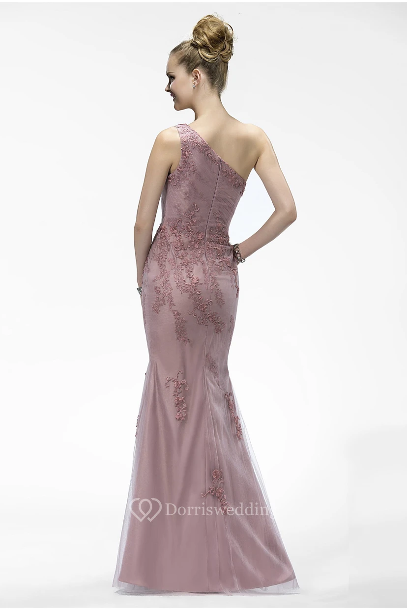 Robe sirène asymétrique élégante sans manches en tulle avec appliques et fermeture éclair view 2