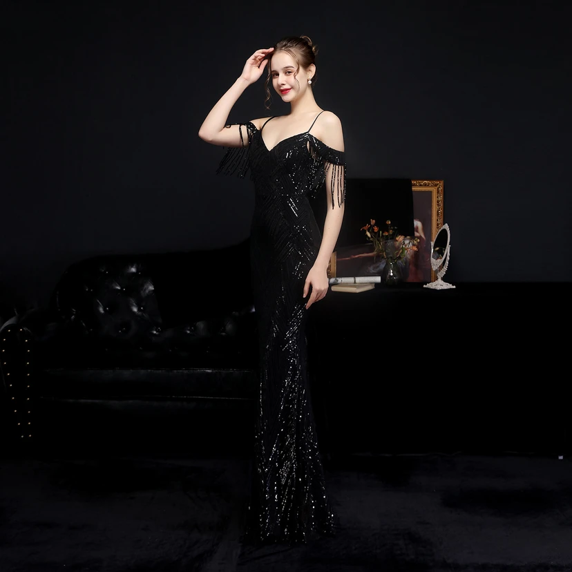 Sequined Fishtail Long Dress Performance Internet Celebrity Event Banquet Car Model Etiquette Evening Dress view 11