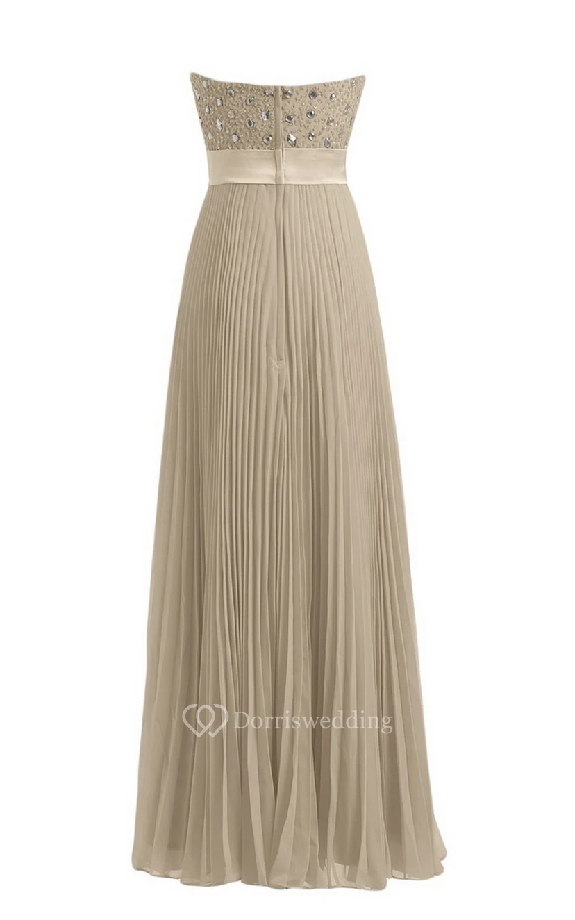 Strapless Empire Long Pleated Dress With Rhinestones view 12