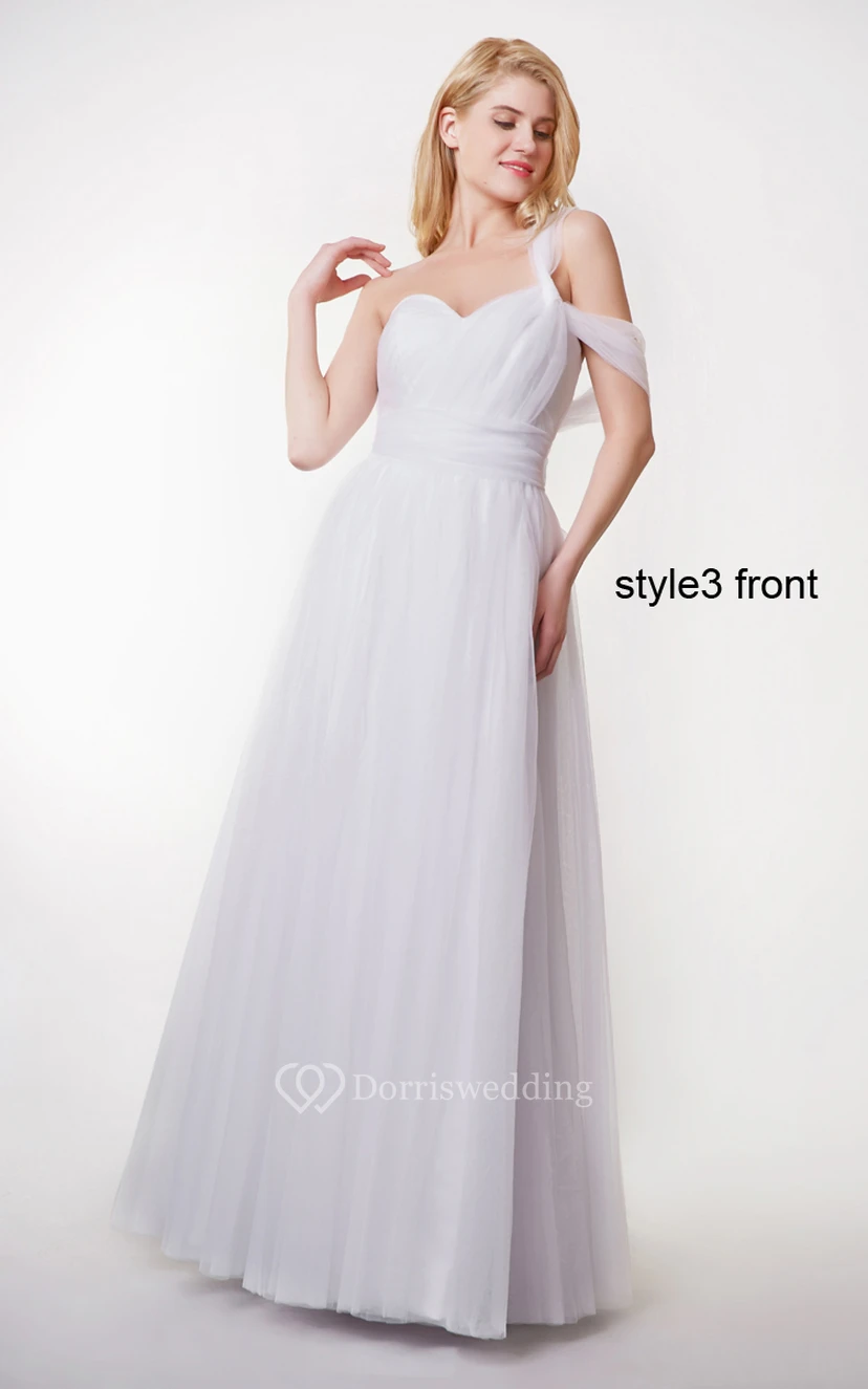 Beautiful Sleeveless A-line Pleated Tulle Gown With Convertible Straps view 6