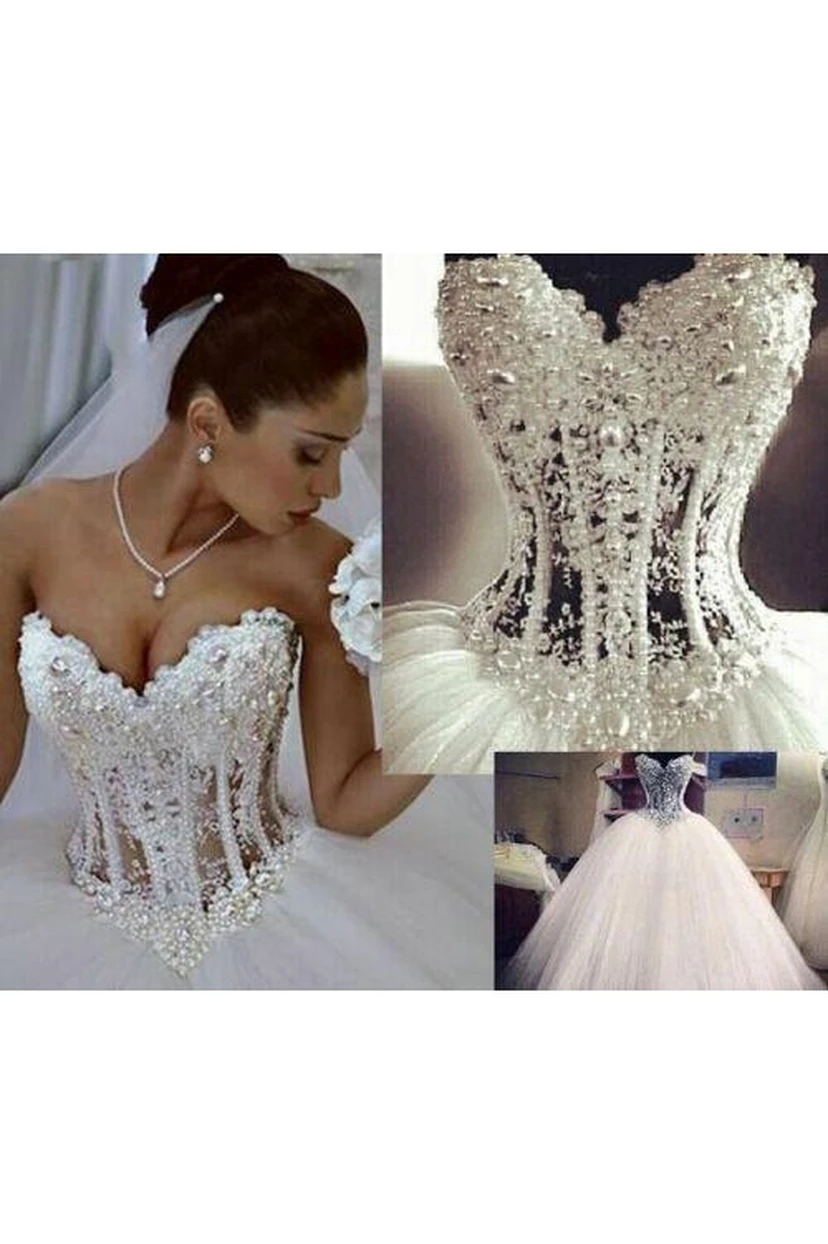 Elegant Sweetheart Sleeveless Tulle Wedding Dress With Appliques Beadings view 3