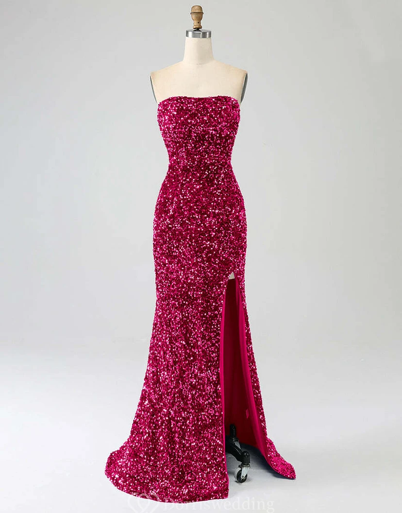 Robe bustier bleu roi à sequins et fente jusqu'à la cuisse view 19