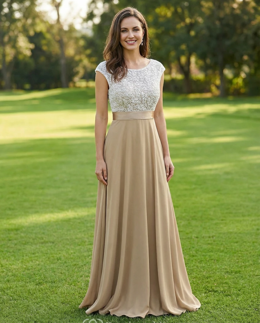 Vestido largo de encaje y punto con escote barco