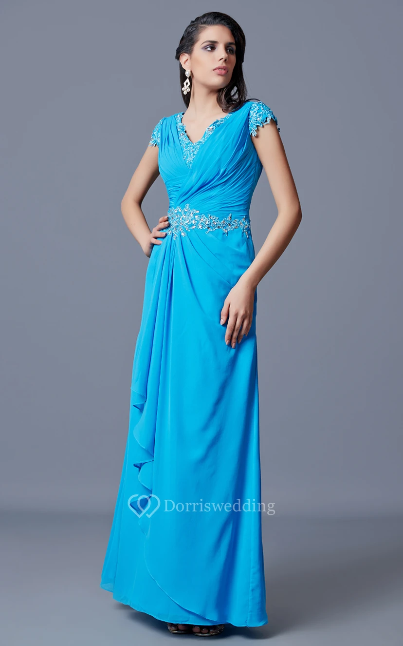Klassisches langes Chiffonkleid mit V-Ausschnitt und tiefem V-Rückenausschnitt view 2