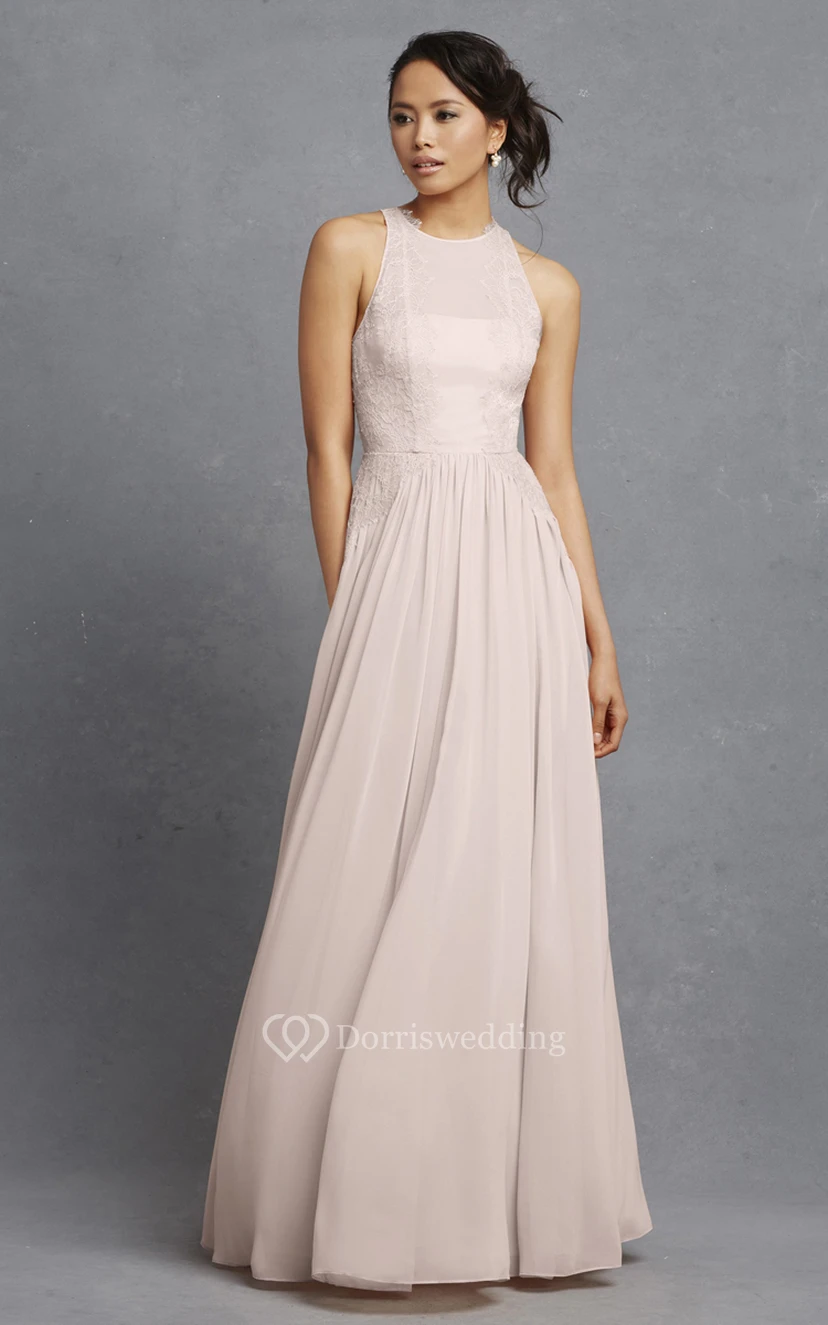 Sleeveless Long-Chiffon Dress With Lace Appliques view 9