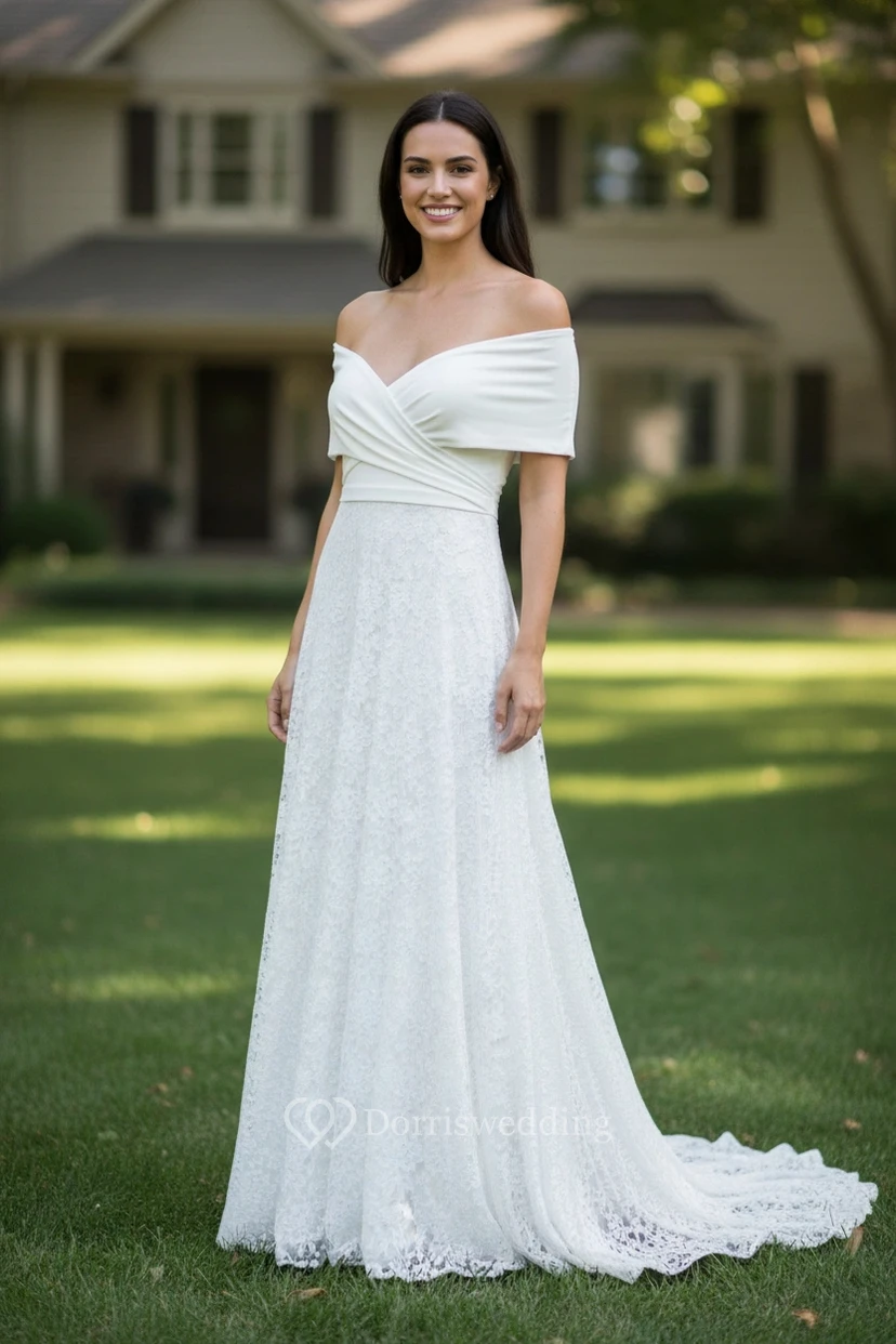 Romantisches A-Linien-Kleid mit überkreuzter Spitze