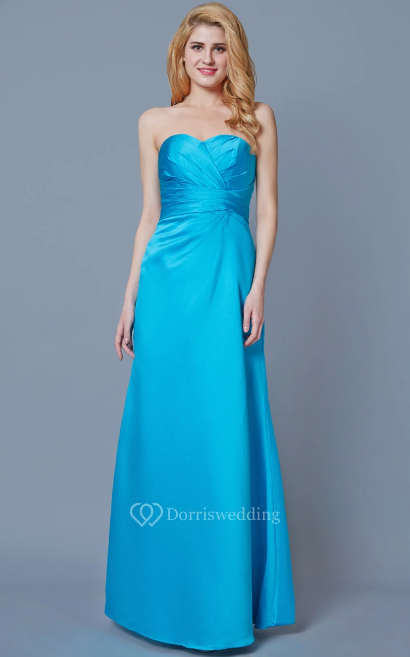 Sweetheart A-line Long Satin Dress With Bow
