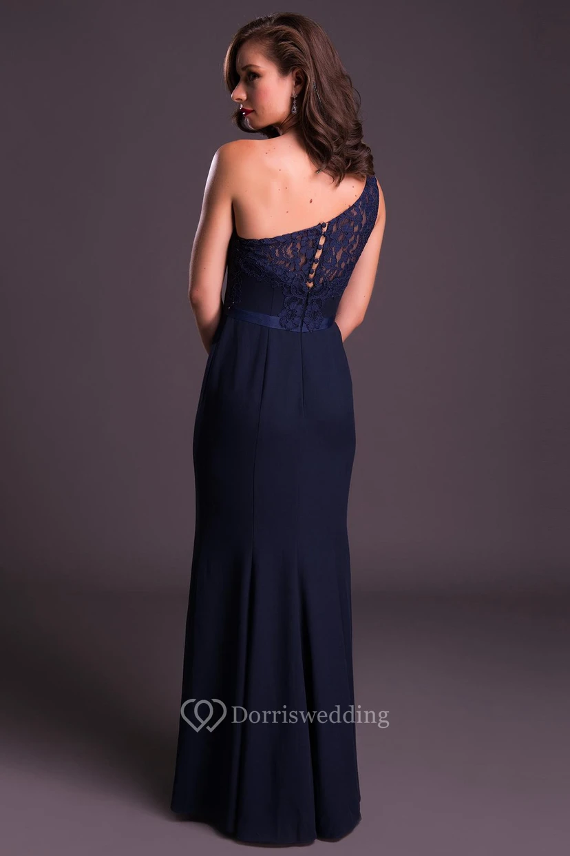Floor-Length Sleeveless One-Shoulder Appliqued Chiffon Prom Dress view 2