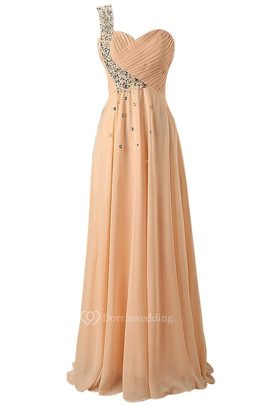 One-shoulder Sweetheart Chiffon Dress With Beadings view 3