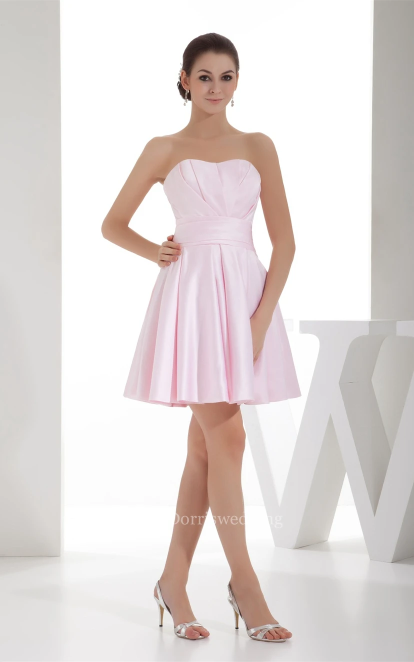 Blushing Mini Short Sleeveless Dress With Pleats view 3