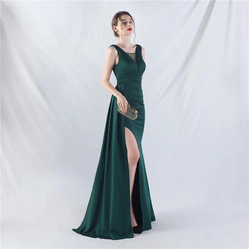 Vestido de noche de satén plisado con 8 colores opcionales view 50