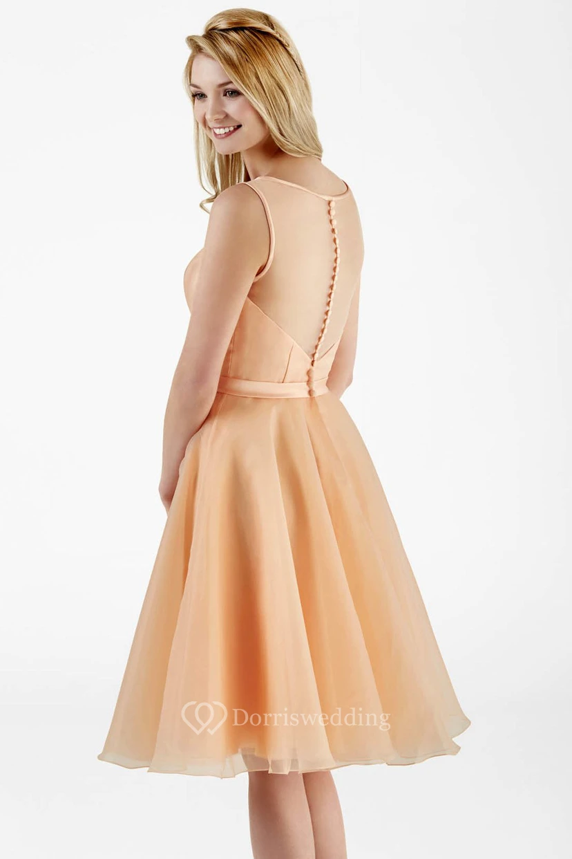 Knee-Length A-Line Floral Sleeveless Scoop Neck Organza Bridesmaid Dress view 2