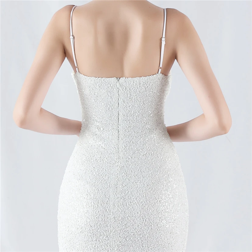 Robe de soirée sexy à sequins et fente haute, avec bretelles et encoche cryptée view 70