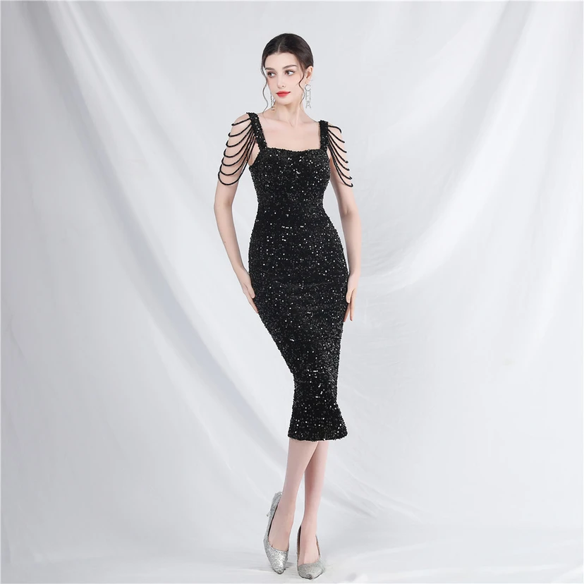 Craft Sequined Velvet Bottom Imitation Handmade Fantasy Sequin Evening Dress Daily Mini Dress view 73