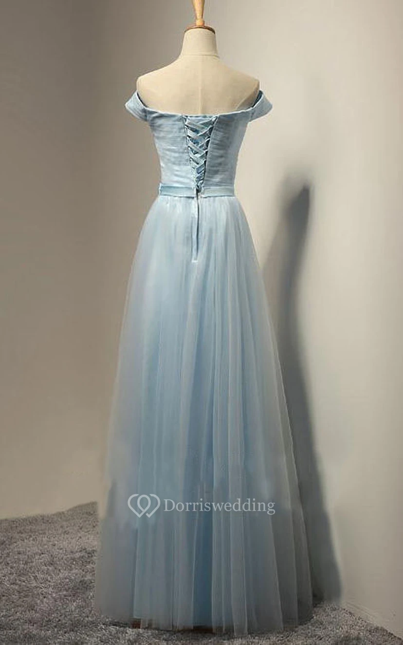 A-line Off-the-shoulder Floor-length Pleats Tulle Dress view 2