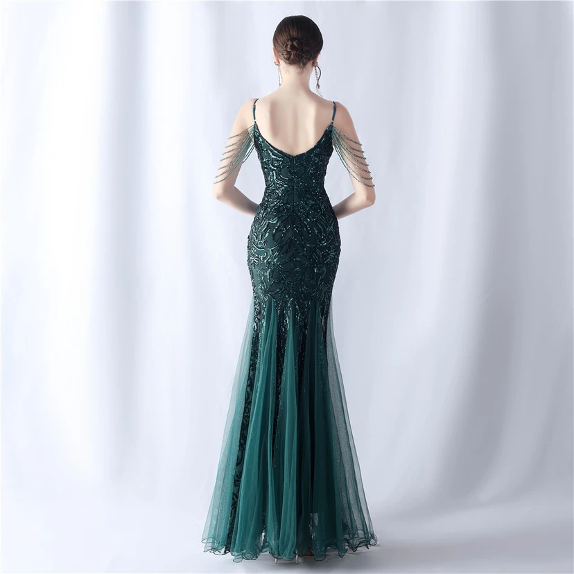 Robe de soirée haut de gamme en maille perlée et ornée de perles, modèle 3034. view 33
