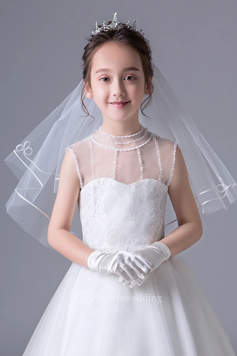 Short Single Layer Lace Flower Girl Veil
