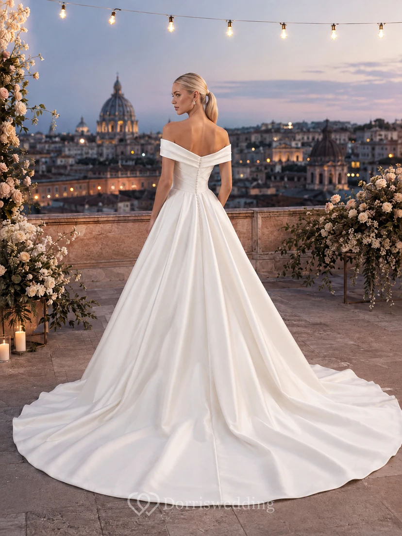 Robe de bal romantique en satin à épaules dénudées et dos nu pour un mariage à destination view 2