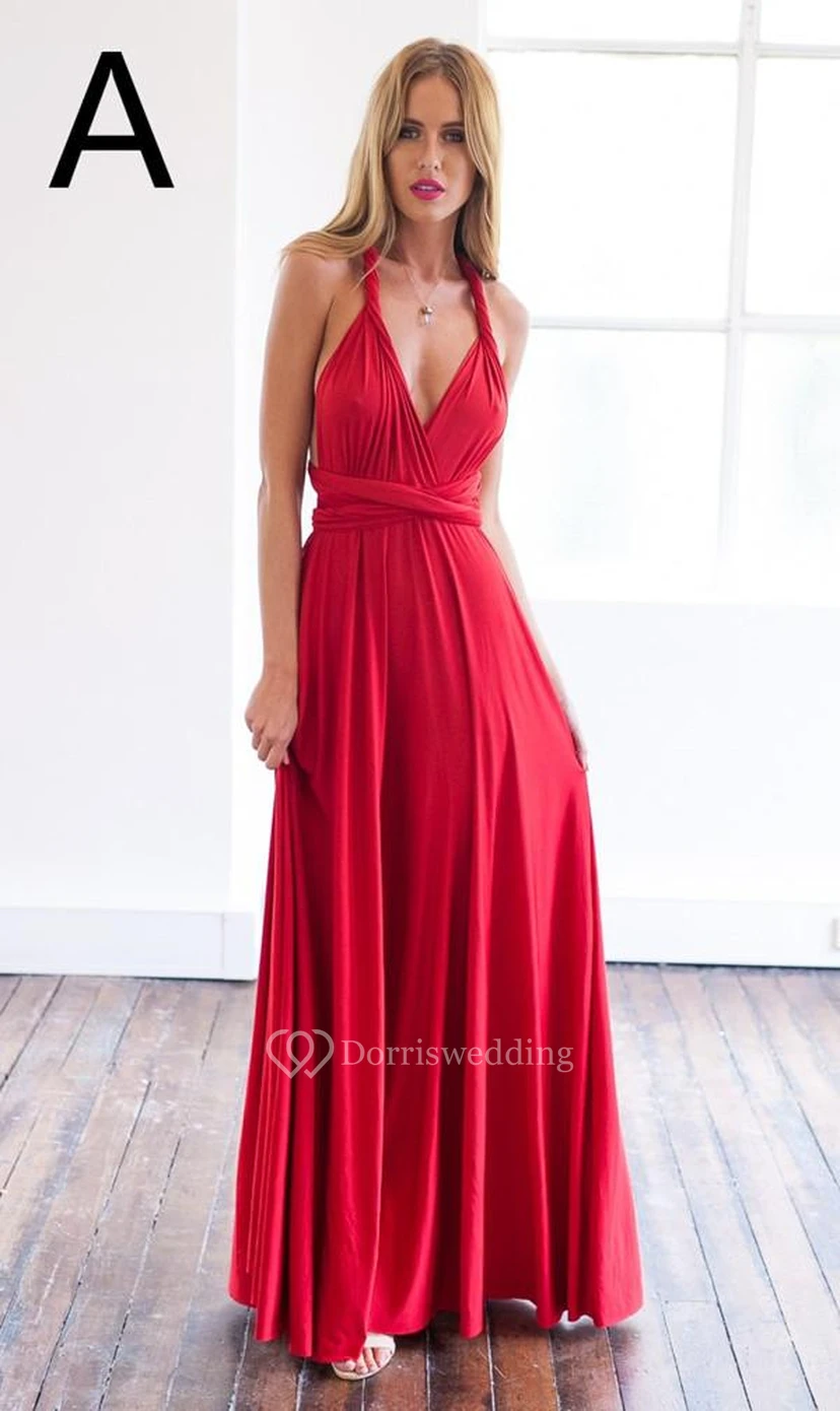 Sexy A-line Sleeveless Red Detached Prom Dress Floor-length view 5