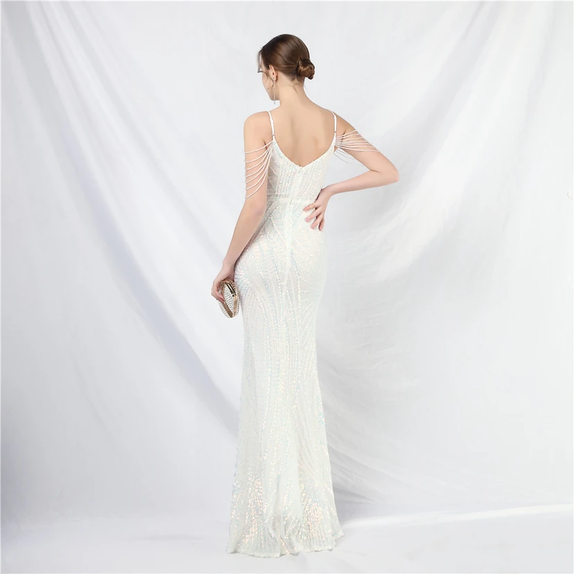 Robe de soirée ultra-résistante à rayures perlées et sequins view 45