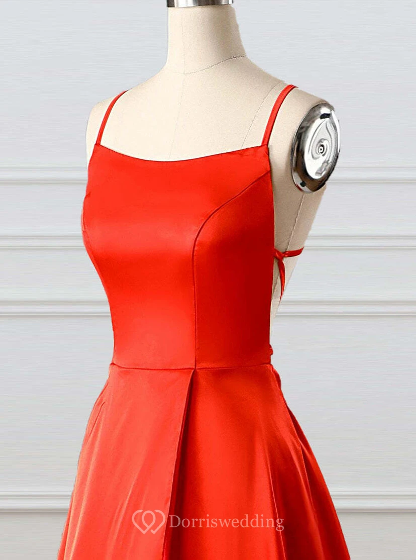 Simple Satin Spaghetti A-line Dress with Sweep Train view 11