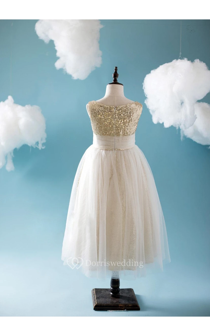 Empire V Neck Sleeveless Tulle Ball Gown With Sequins and Bandage view 4