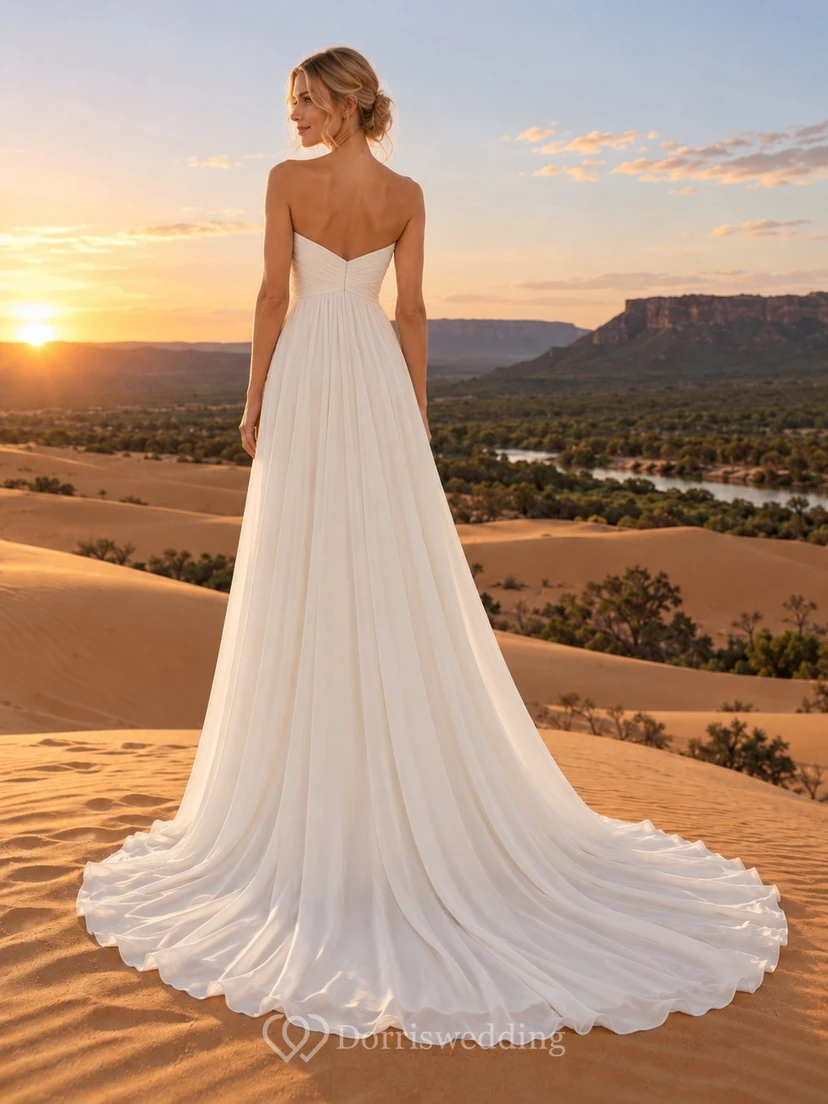 Empire Strapless Sweetheart Crepe Wedding Dress with Wrapped Bodice and Court Train view 2