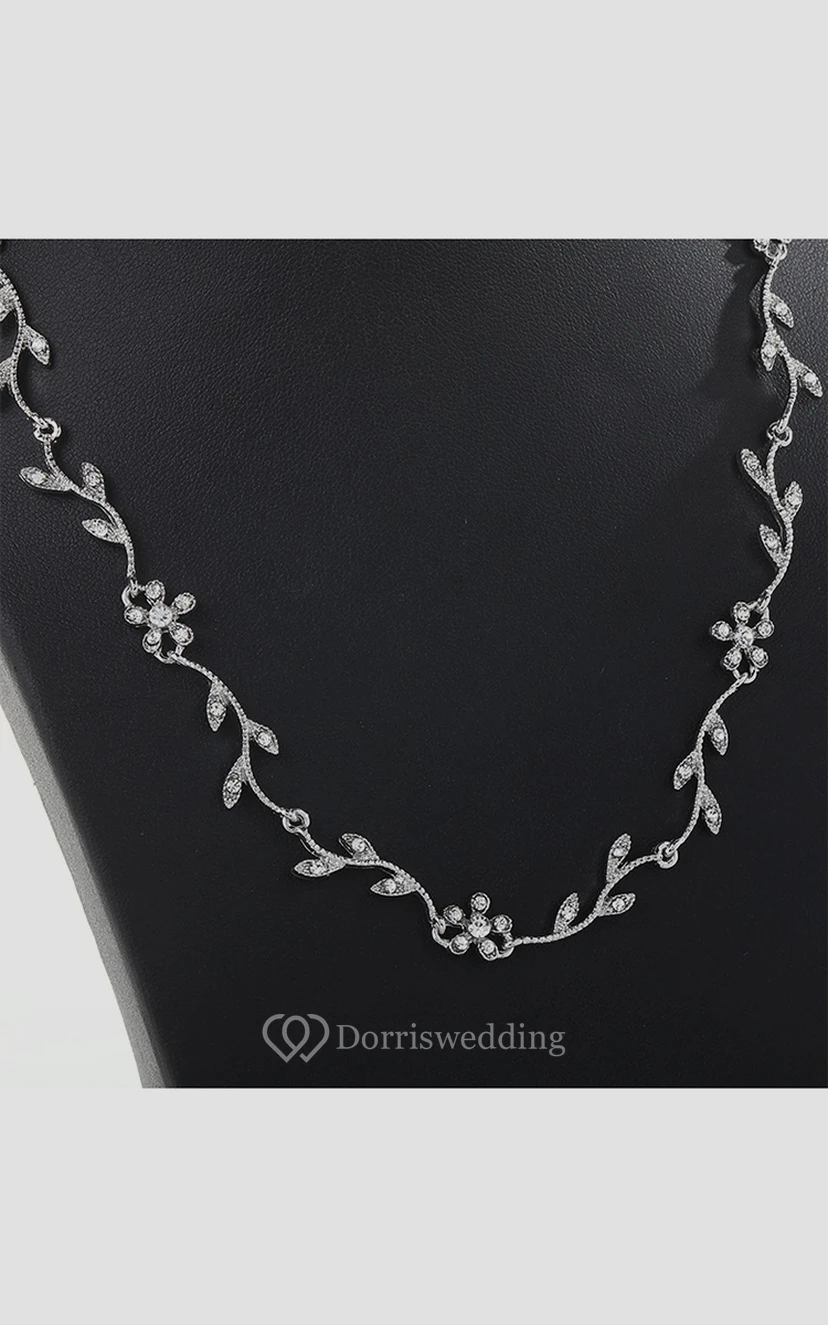 Elegant Flower Design Rhinestone Necklace and Earrings Jewelry Set view 2