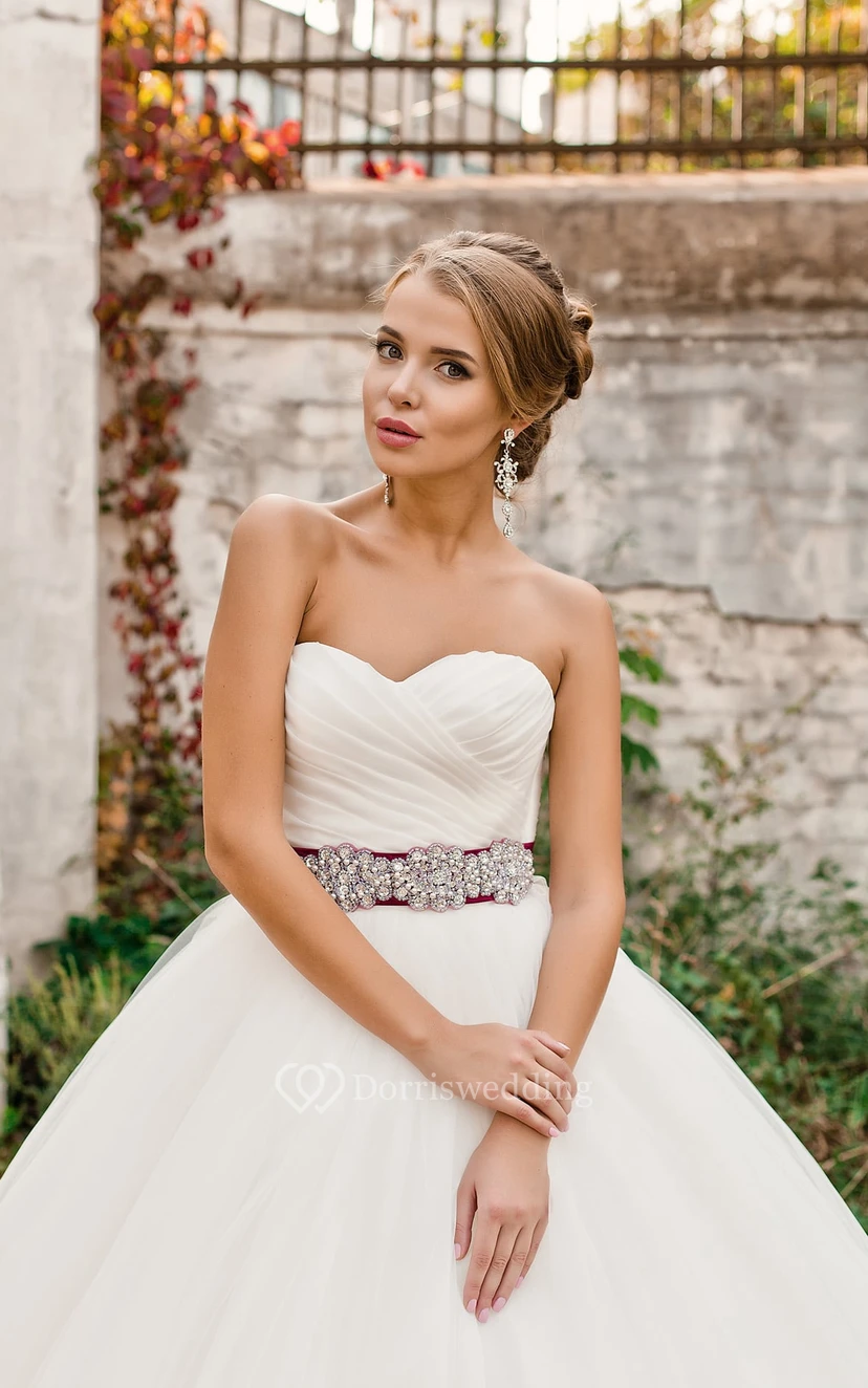 Ball Gown Long Sweetheart Sleeveless Lace-Up Tulle Dress With Criss Cross And Waist Jewellery view 2