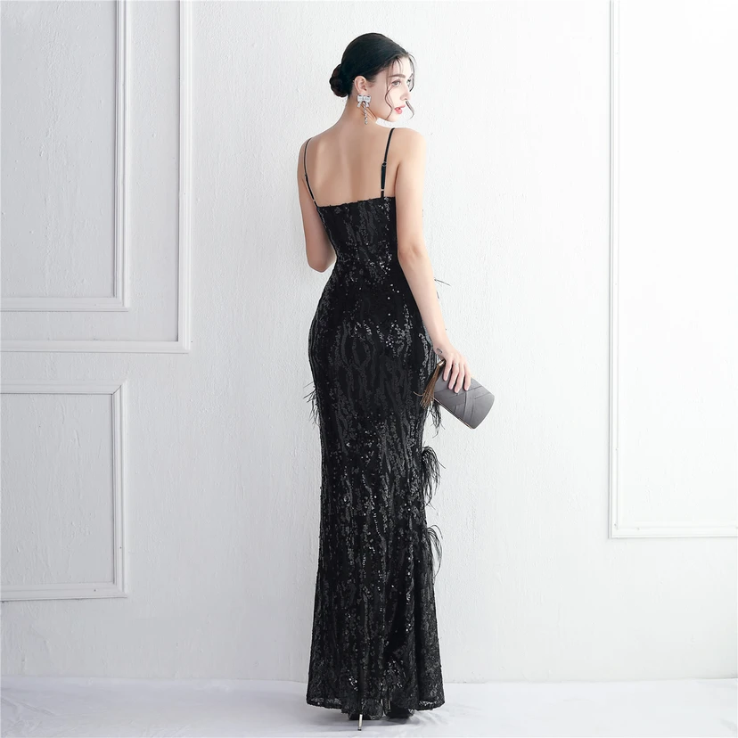 Positioning Flower Craft Beading Craft Imported Wool Dress Long Banquet Slim Evening Dress Elegant Temperament view 60