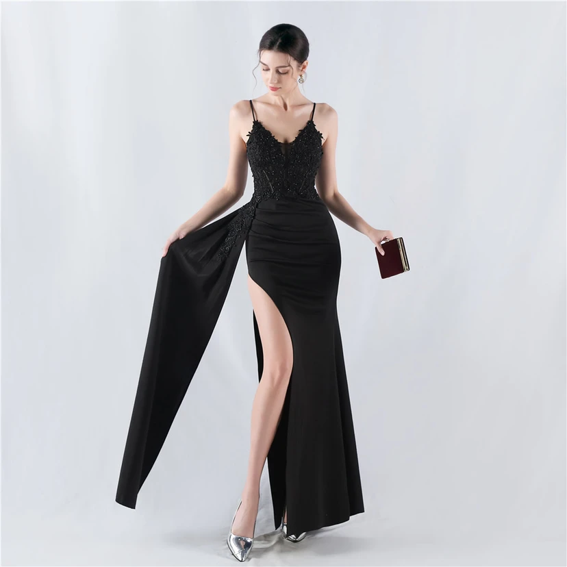 Heavy Hot Diamonds And Flower-Set Waisted Fishbone Satin Evening Dress Annual Meeting Wedding view 41