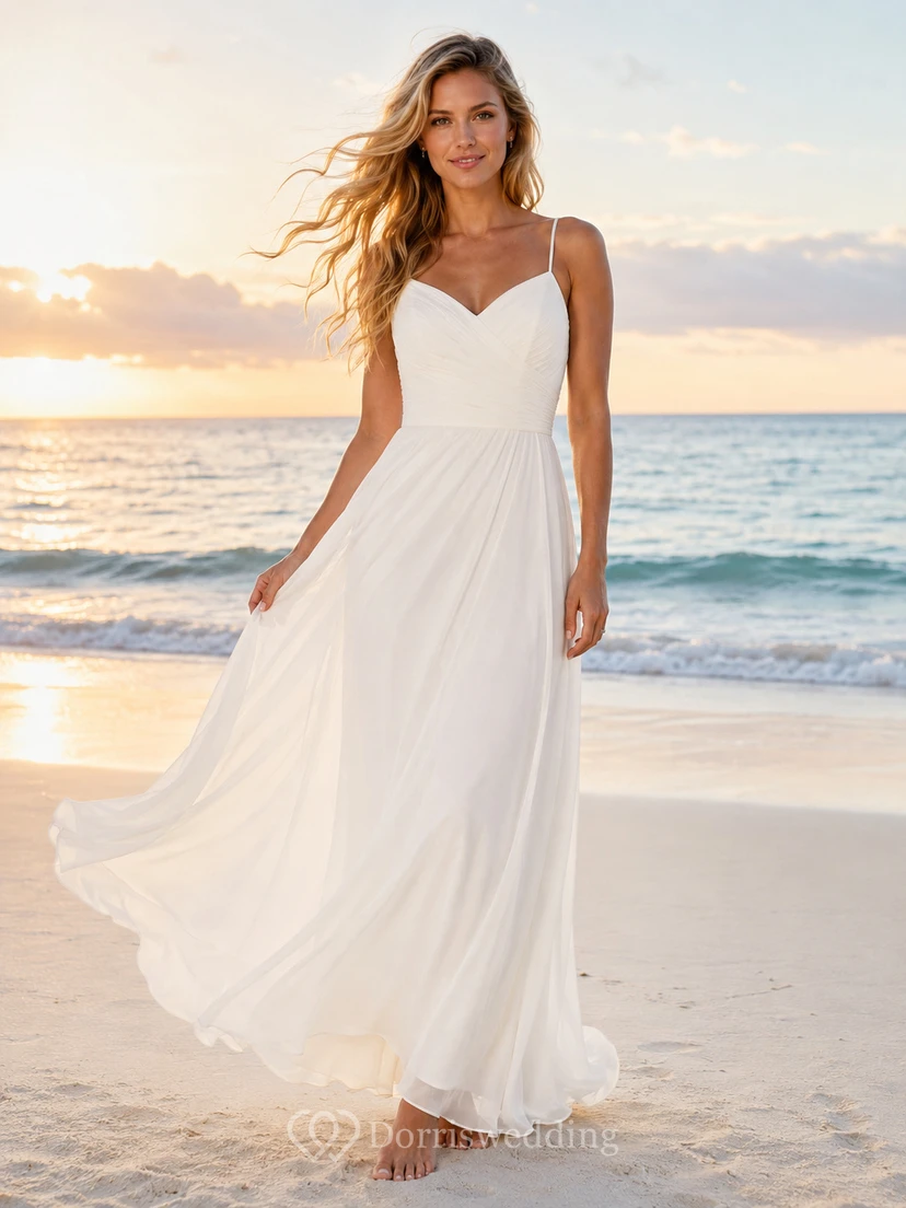 Simple Beach Spaghetti Strap Chiffon A-Line Wedding Dress