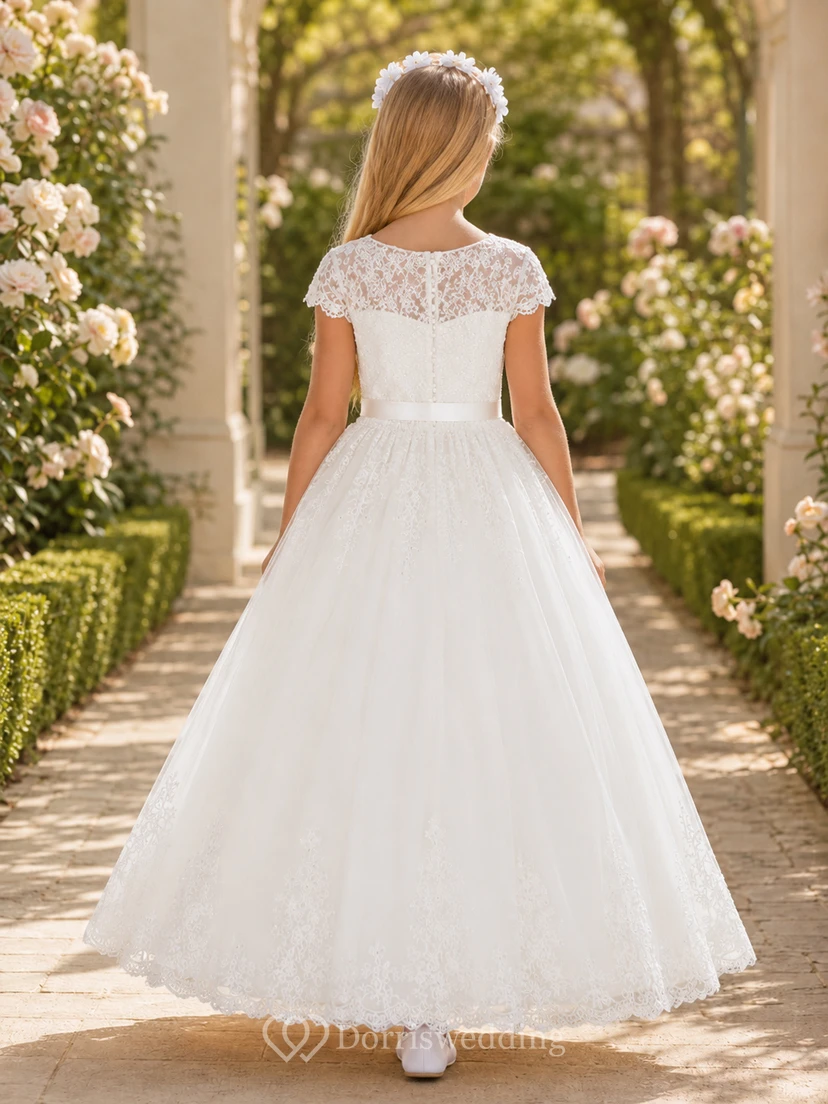 Off Shoulder Floral Lace Cap Sleeve Communion Garden Flowergirl Dress view 2