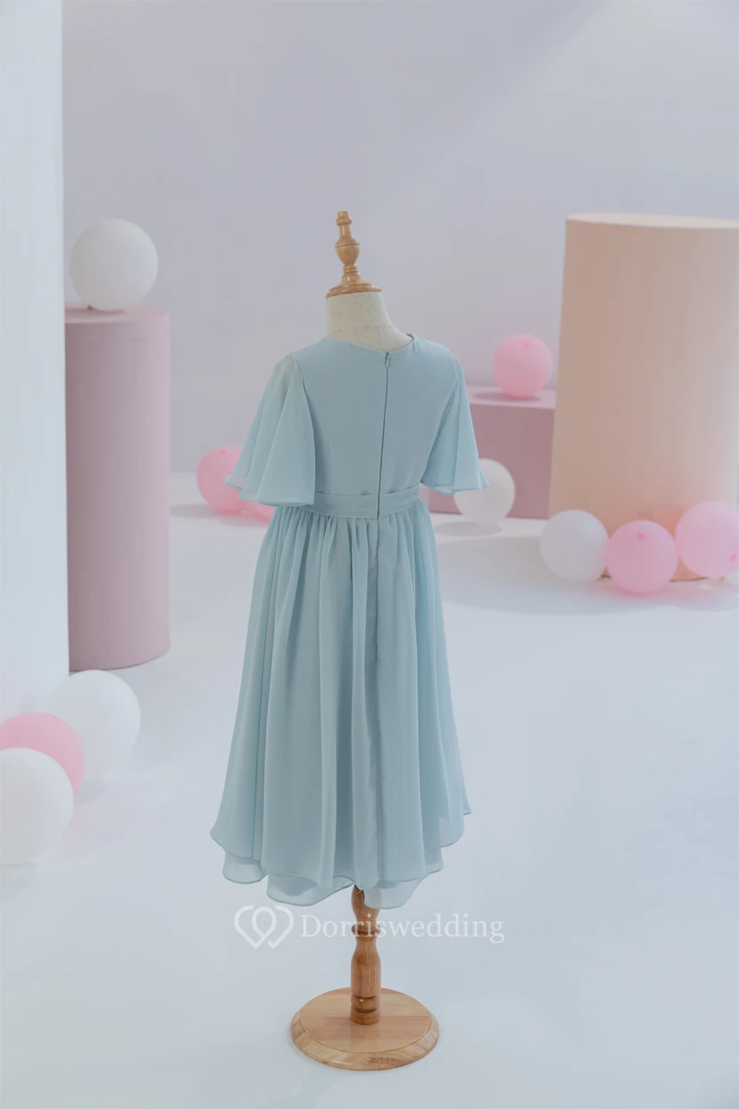 Jewel-neck Chiffon Half-sleeve Short Layered Flowergirl Dress view 10