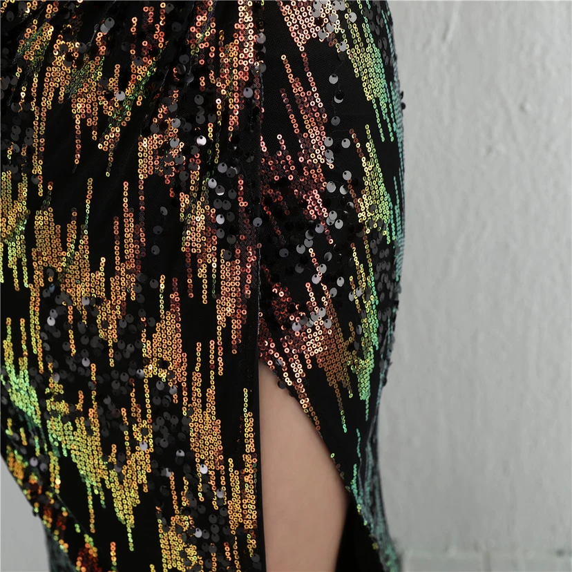 Nouvelle jupe longue fendue à sequins Aura Queen, style banquet de célébrités. view 27