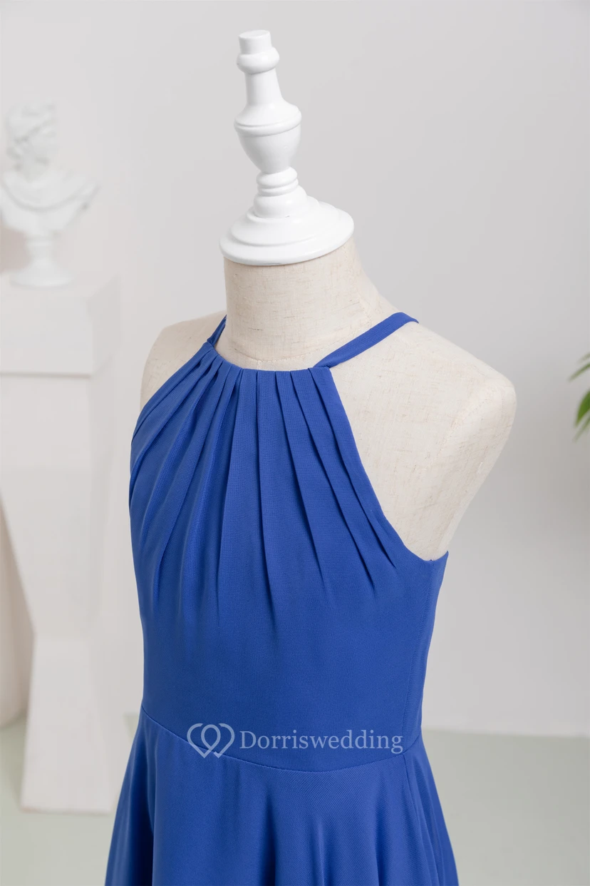 Chiffon Casual High-low Halter Royal Blue Flowergirl Dress view 6