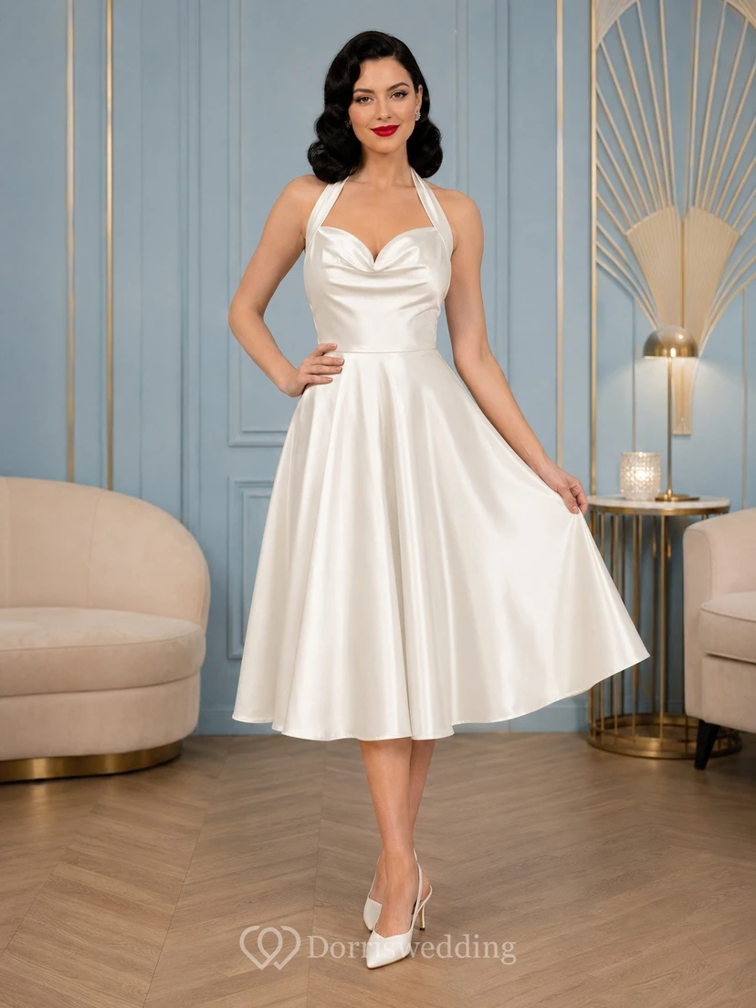 White Sweetheart Straps Sleeveless Satin A-Line Midi Dress