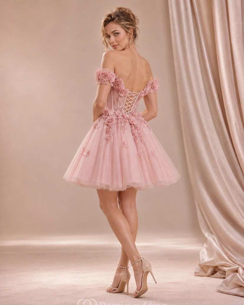 Pink Off-the-Shoulder Floral Mini Dress view 2