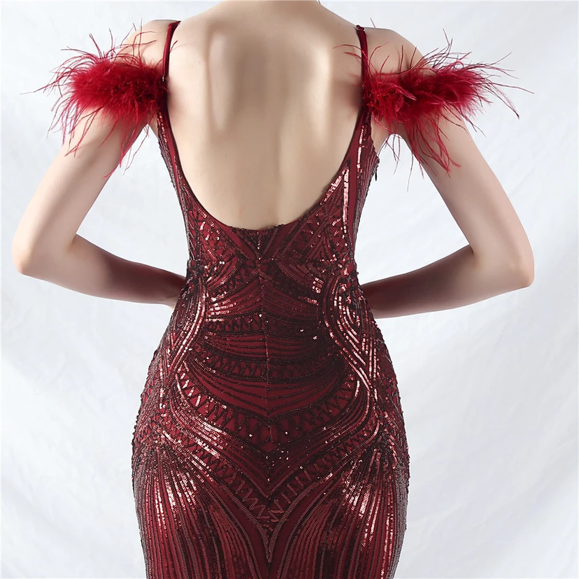 Vestido de noche con cuentas florales y plumas de avestruz elaboradas artesanalmente view 83
