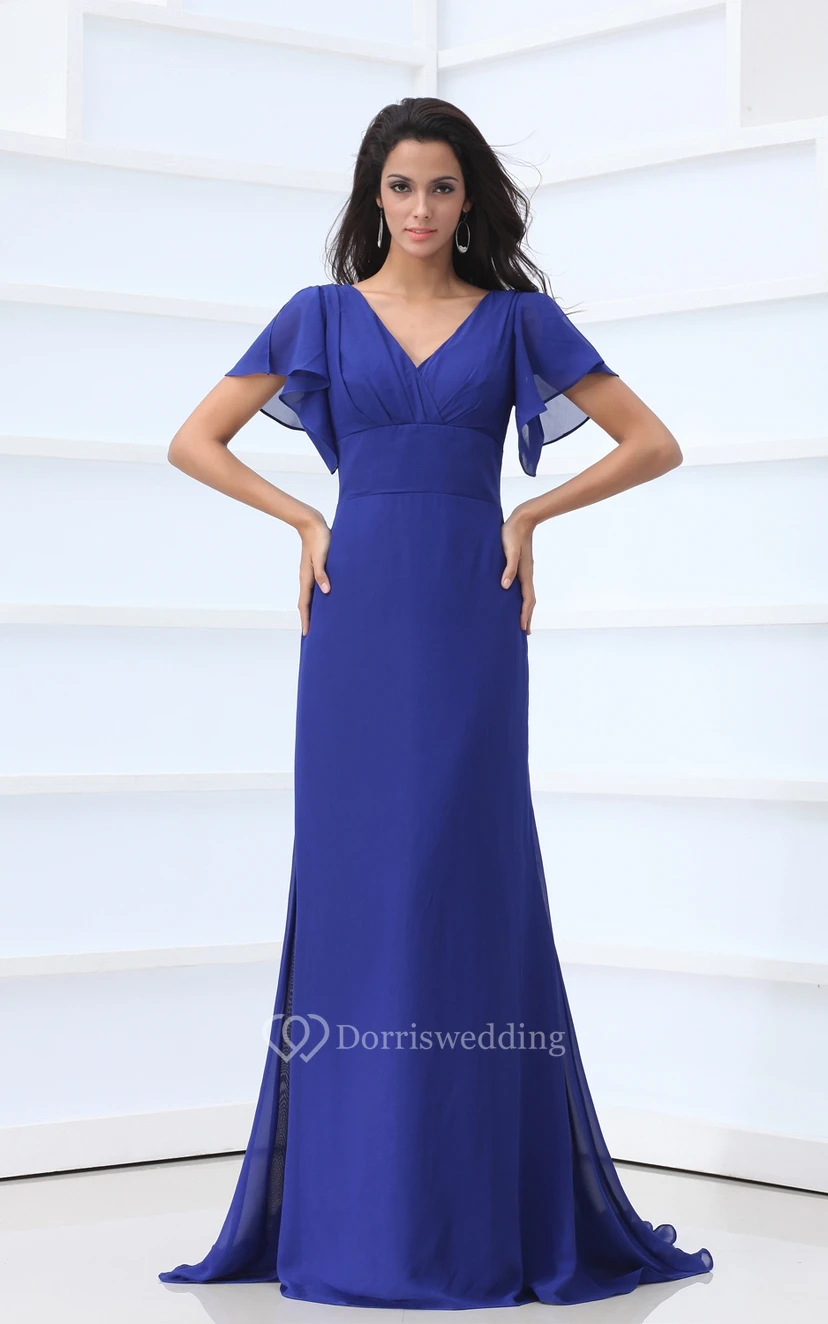 Chiffonkleid in Bodenlänge mit V-Ausschnitt und Glockenärmeln view 2