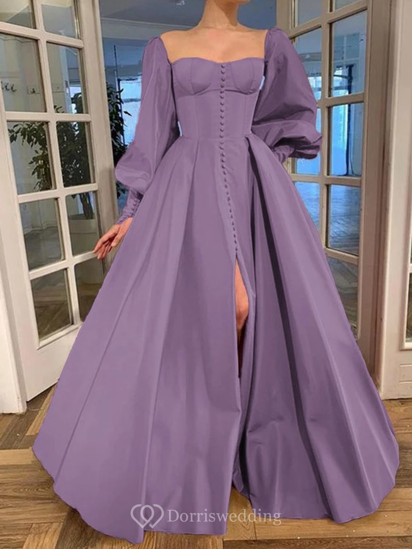 Elegantes Kleid im Vintage-Stil mit langen Puffärmeln, Empire-Stil und Schlitz vorne view 50