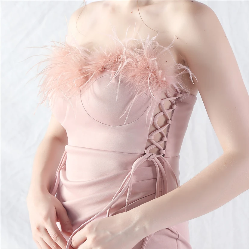 Double-Binding Waist-Shaped Ears Adjustable Satin Evening Dress view 20