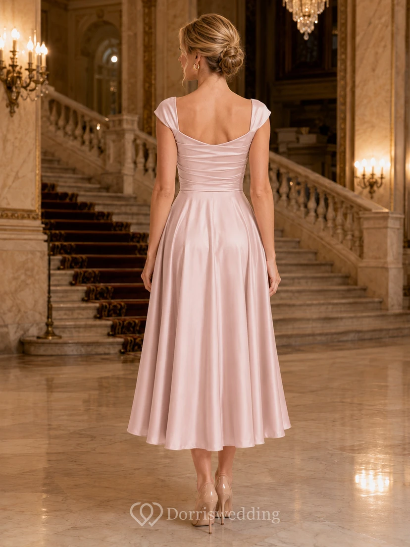Blush Wide Strap Satin A Line Ballet Night Midi Dress view 2