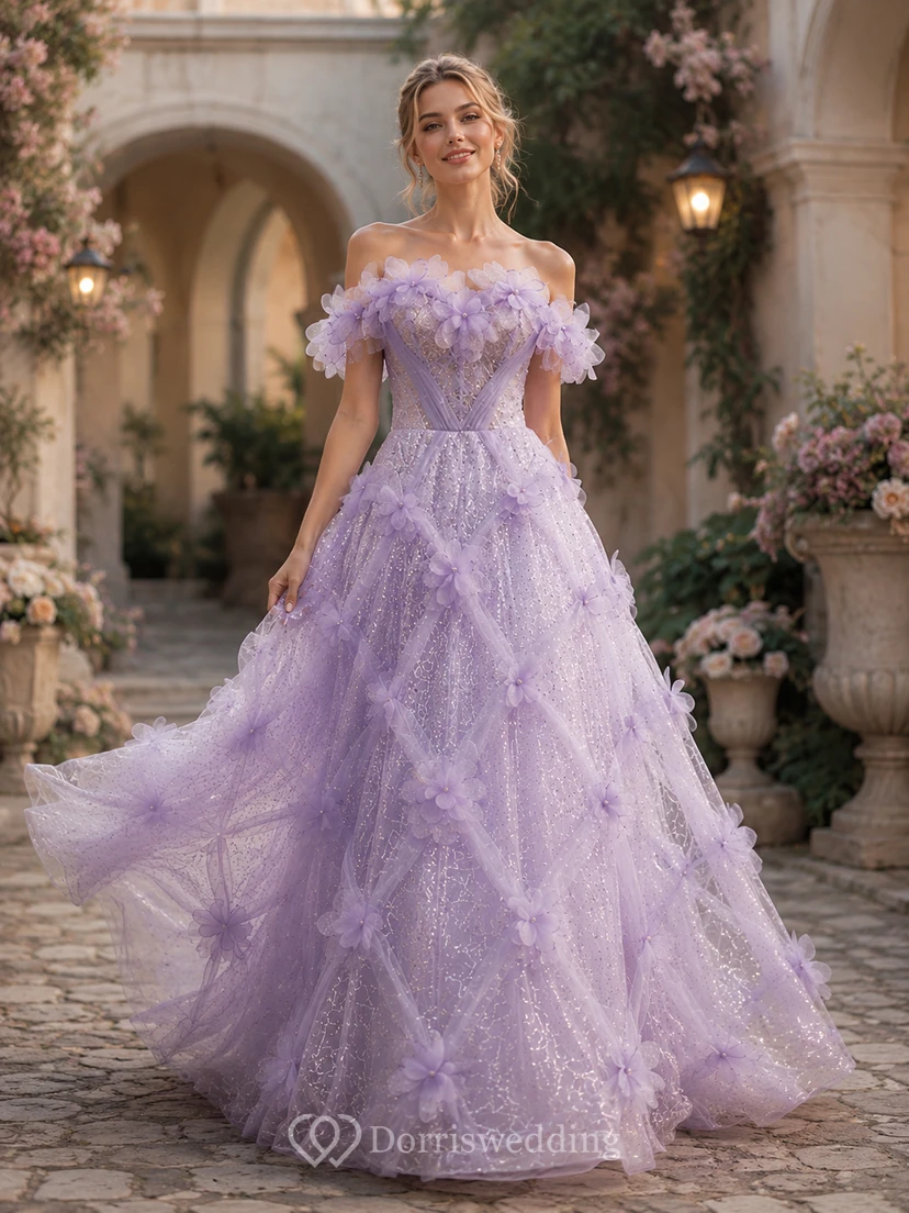 Blue Strapless Sparkling Flower Ball Gown view 3