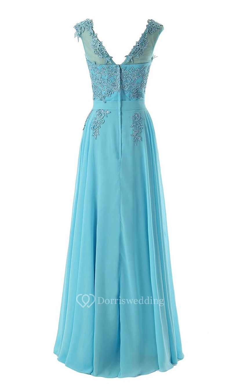Cap-sleeve Bateau Neck A-line Dress With Lace Appliques view 3