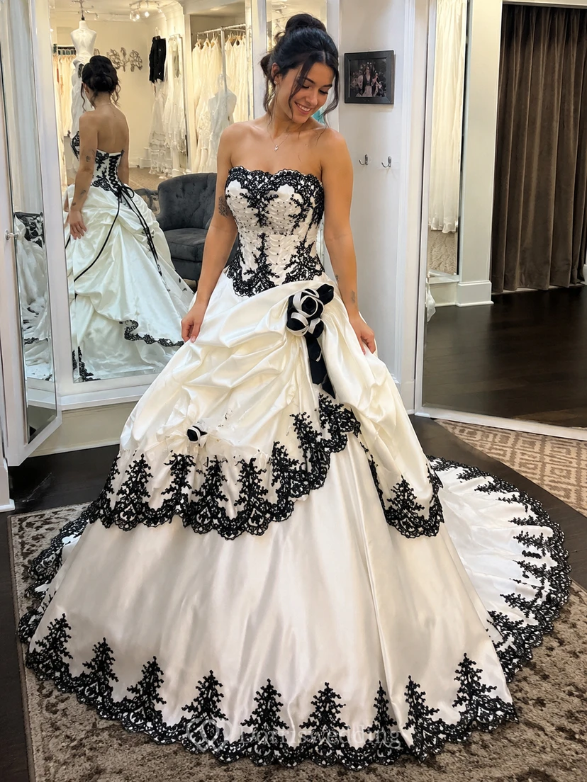 Ball Gown Taffeta Strapless Sleeveless Court Train Princess Wedding Dress with Beading Cascading Ruffles and Tiers view 6